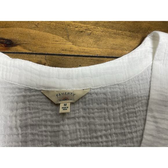 Faherty Dune Organic Cotton Gauze Top Women's Medium White Sleeveless Popover - Picture 3 of 8